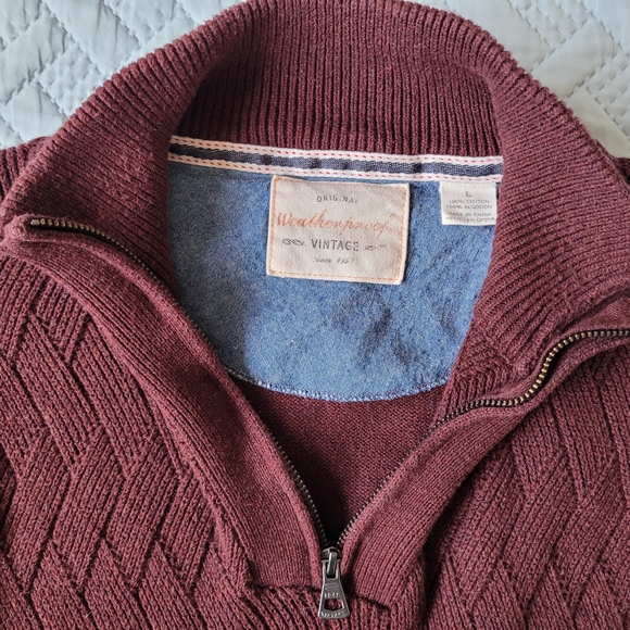 Weatherproof Vintage Men's Burgundy Cable-Knit Quarter-Zip Sweater - Picture 4 of 9